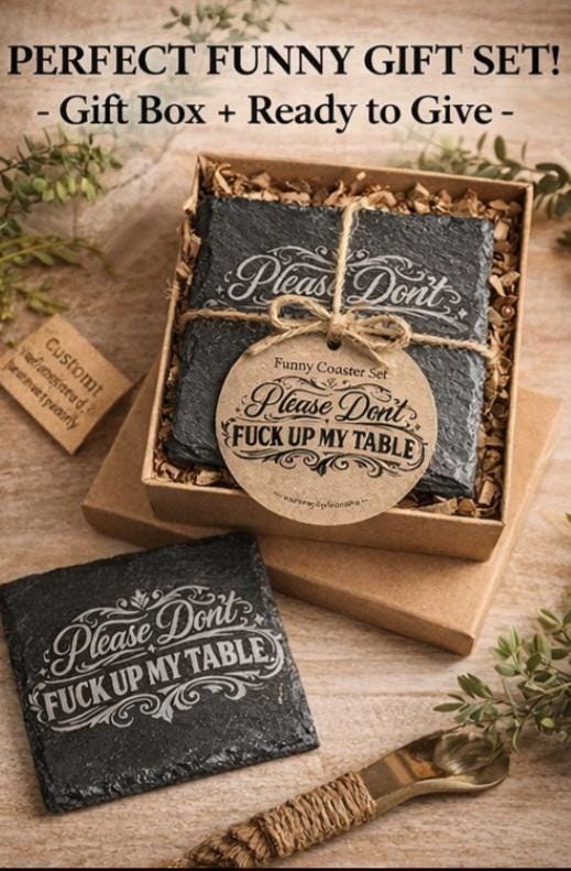 Set of 4 Slate Drink Coasters | Funny Housewarming Gift, Bar Decor