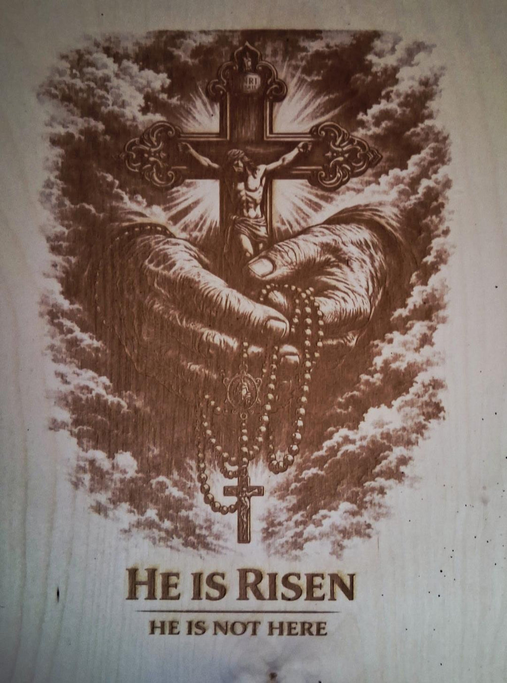 He Is Risen Engraved Wood Cross Art.. | Christian Faith Wall Decor (16x12)