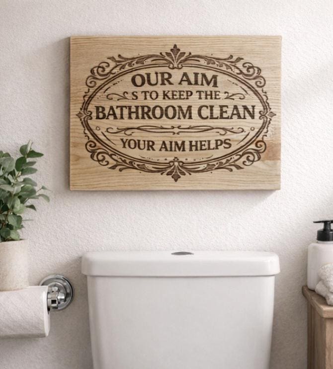 Engraved Wood Bathroom Sign | Rustic Farmhouse Humor Decor (8x10 Inches)