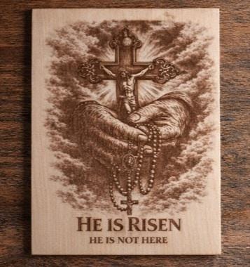 He Is Risen Engraved Wood Cross Art.. | Christian Faith Wall Decor (16x12)