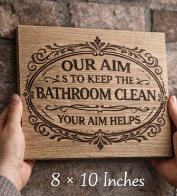Engraved Wood Bathroom Sign | Rustic Farmhouse Humor Decor (8x10 Inches)