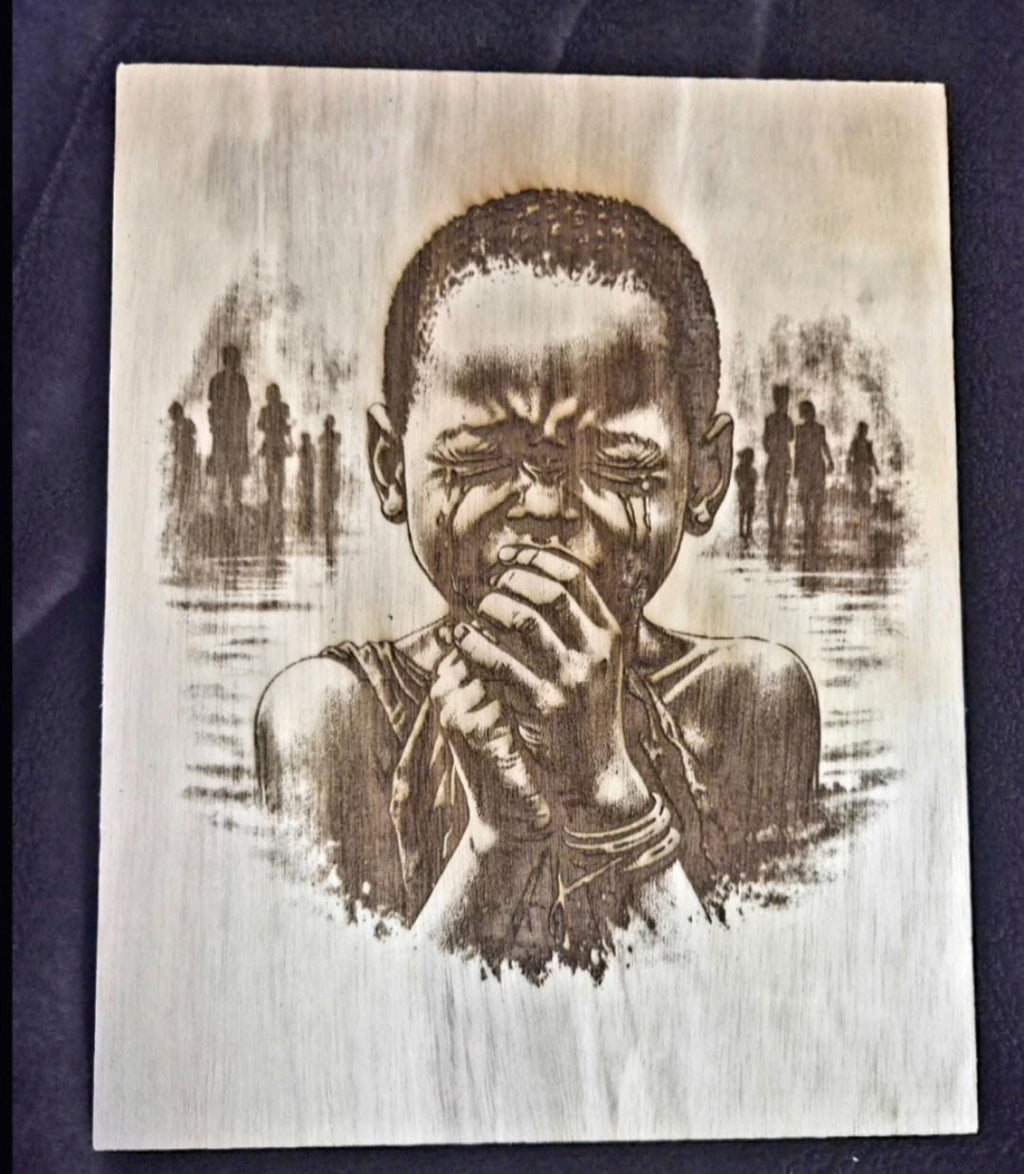 African Child Wood Wall Art Set (3 Panels) | Joy Pain Faith Series | 11x8 Laser Engraved Wood Art | Black Art Decor | Strength of the Anoint