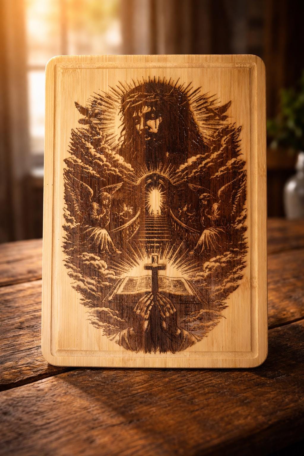 Jesus Stairway to Heaven Bamboo Cutting Board | Christian Kitchen Decor, Faith Gift