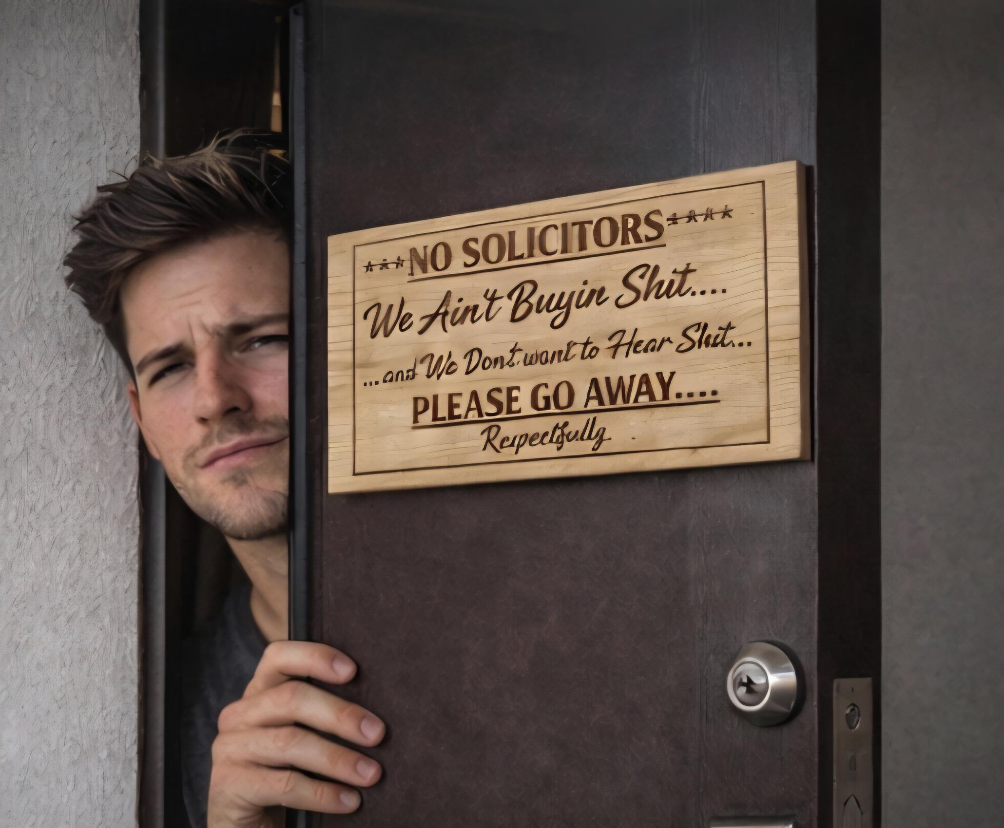 Funny No Soliciting Sign 10x5 | Offensive Door Sign | We Ain’t Buyin Sh*t | Rustic Wood Engraved Sign | Funny Front Door Decor | Housewarmin