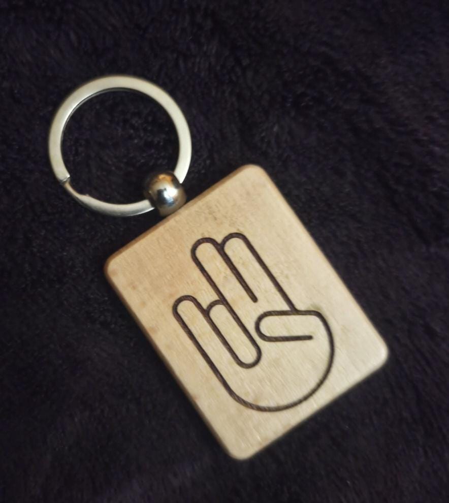 Engraved Wooden Hand Gesture Keychain | Adult Humor Gag Gift
