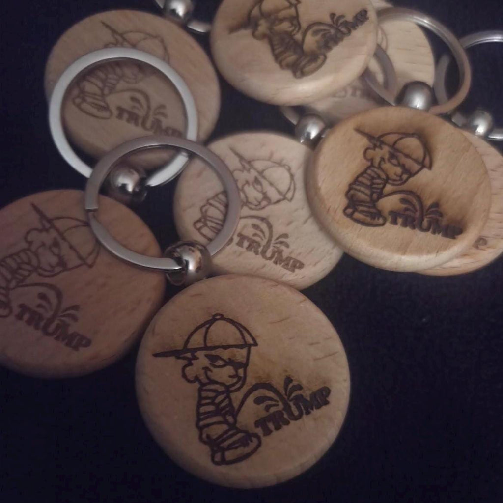 P*ss On Trump Humorous Engraved Wood Keychain - Personalized Joke Gift