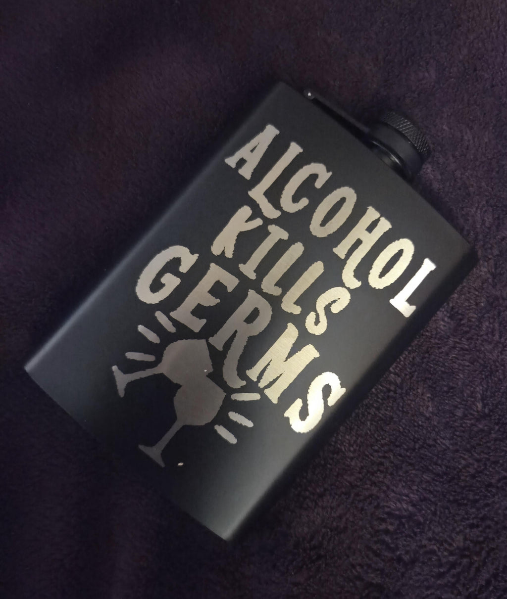 Funny Engraved Flask | Alcohol Kills Germs Barware Gift