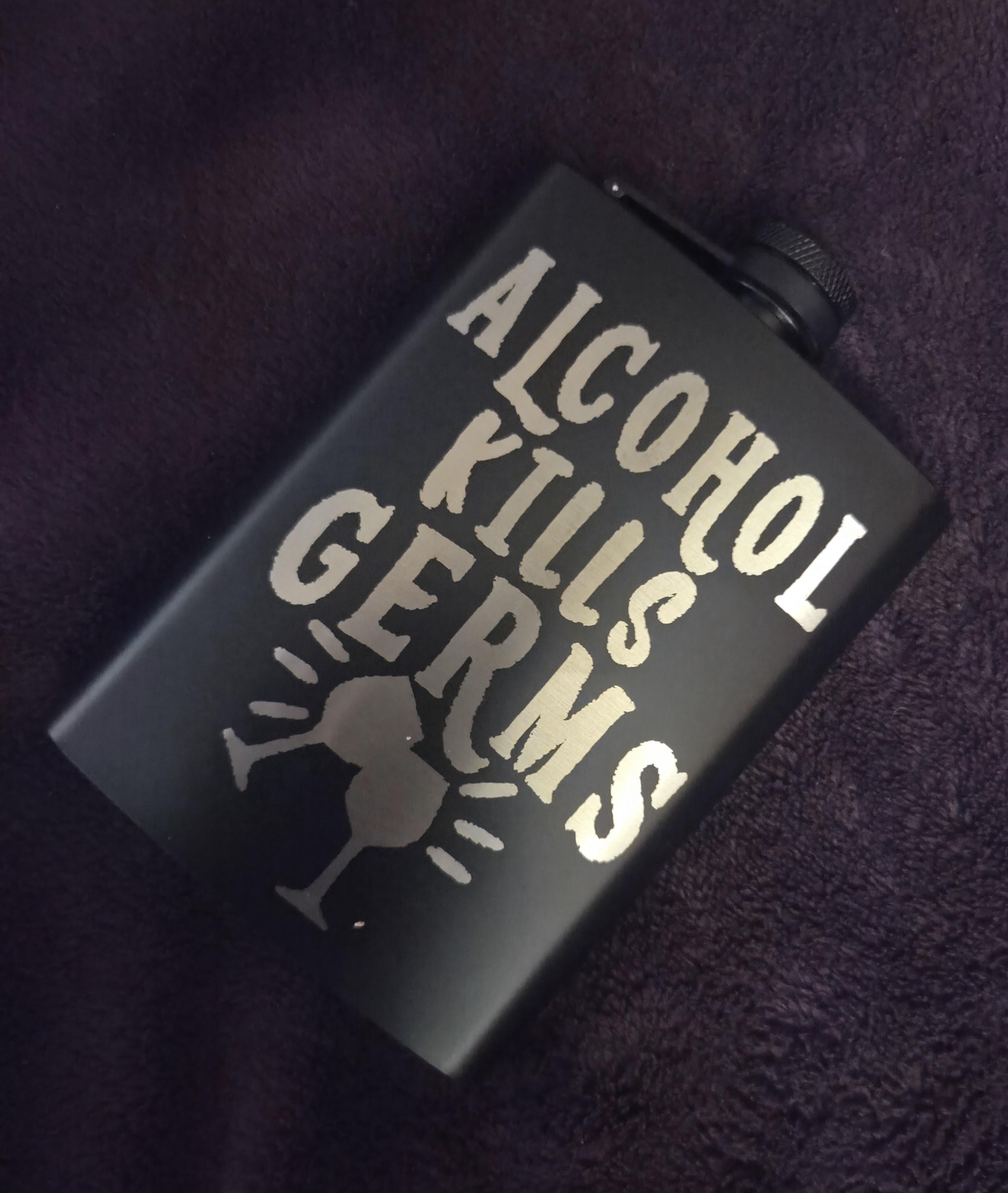 Funny Engraved Flask | Alcohol Kills Germs Barware Gift