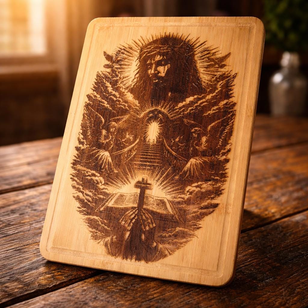 Jesus Stairway to Heaven Bamboo Cutting Board | Christian Kitchen Decor, Faith Gift
