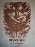 He Is Risen Engraved Wood Cross Art | Christian Faith Wall Decor (16x12)