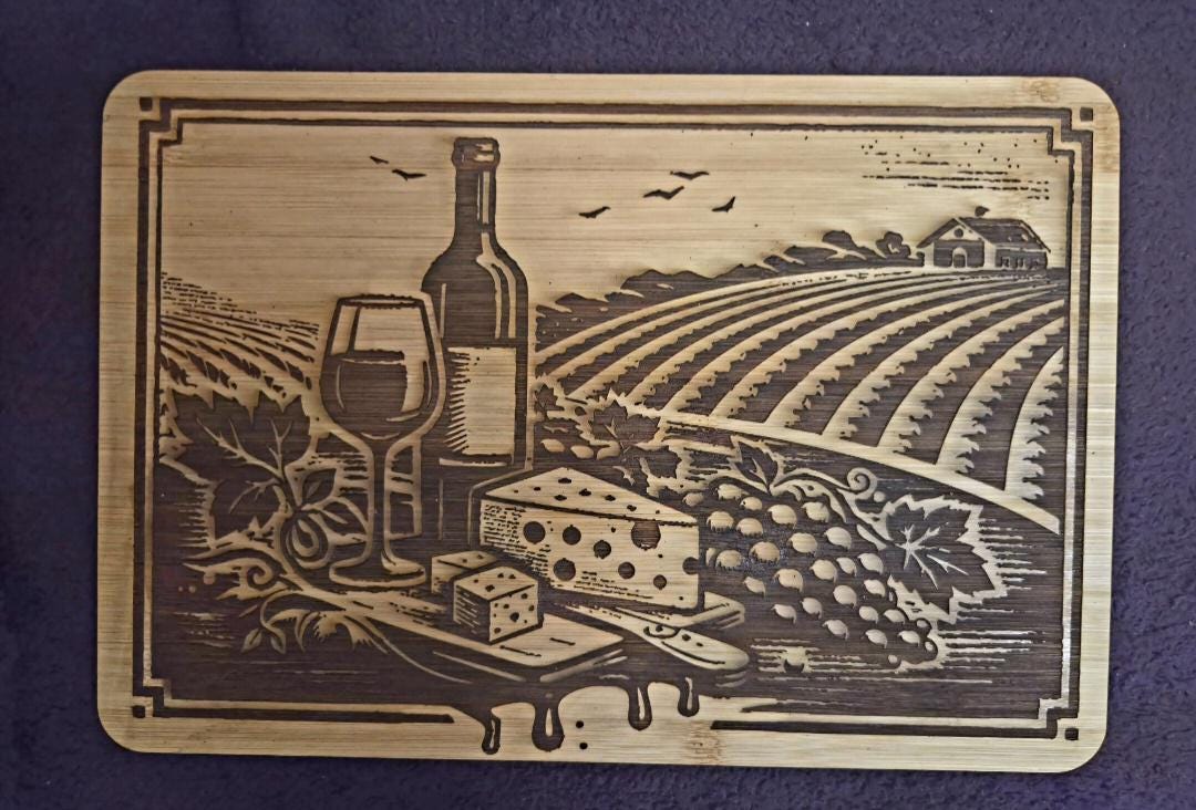 Engraved Vineyard Charcuterie Board | Laser Wood Kitchen Decor, Wine Lover Gift