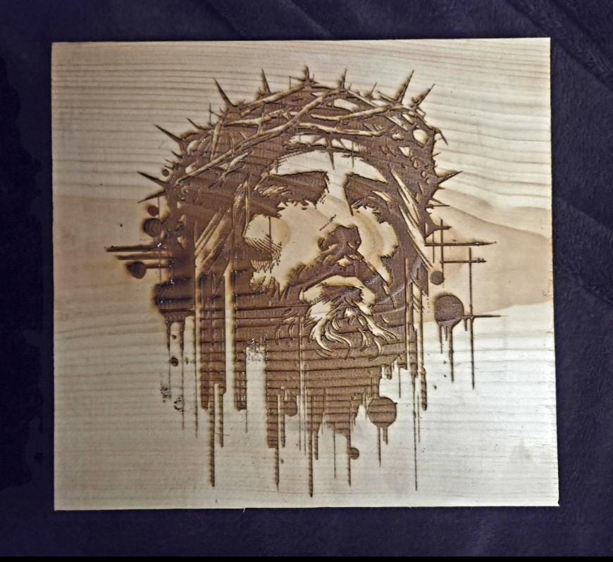 10” Jesus Crown of Thorns Wood Engraving