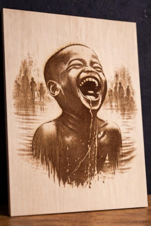 African Child Joy Wood Engraving | 11x8 Laser Engraved Wall Art, Emotional Black Art