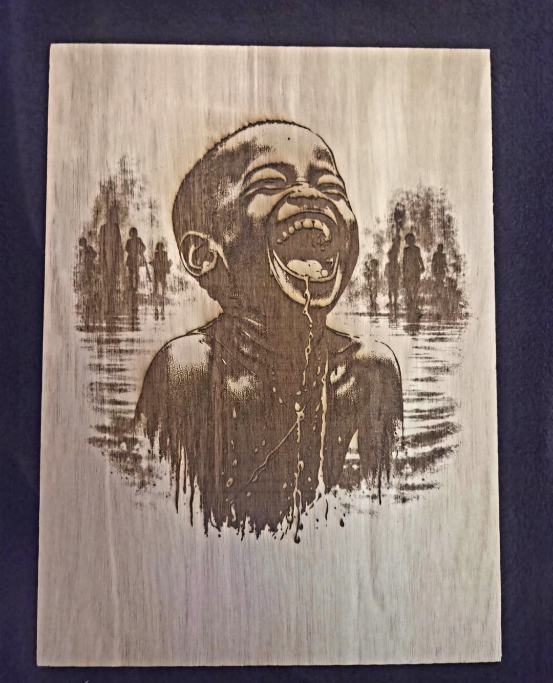 African Child Joy Wood Engraving | 11x8 Laser Engraved Wall Art, Emotional Black Art