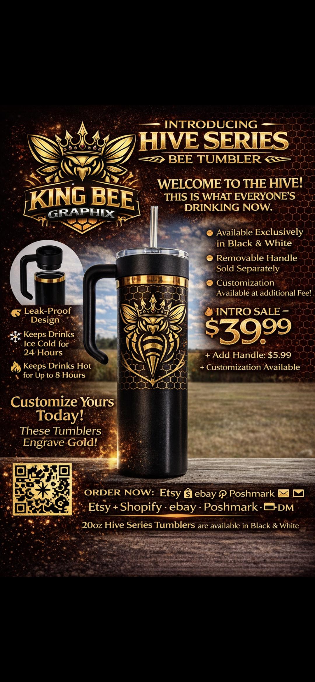 King Bee Graphix Hive Series Tumbler | 20oz Skinny Gold Engraved Travel Mug