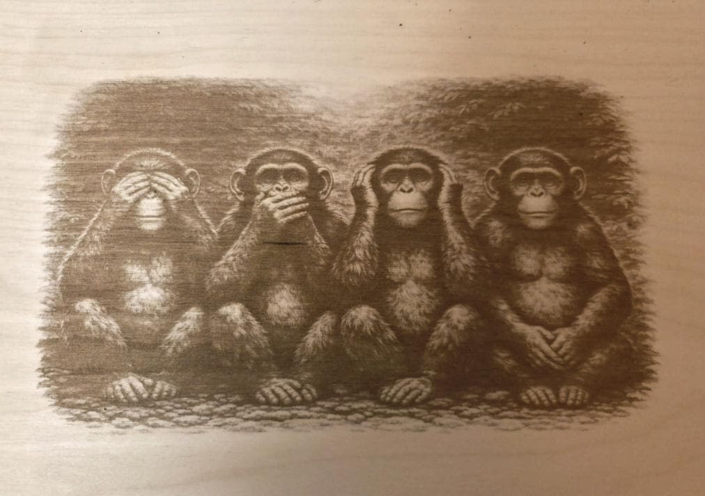 Engraved Wood Panel Art | See No Evil Monkeys, Office Decor (16x12)