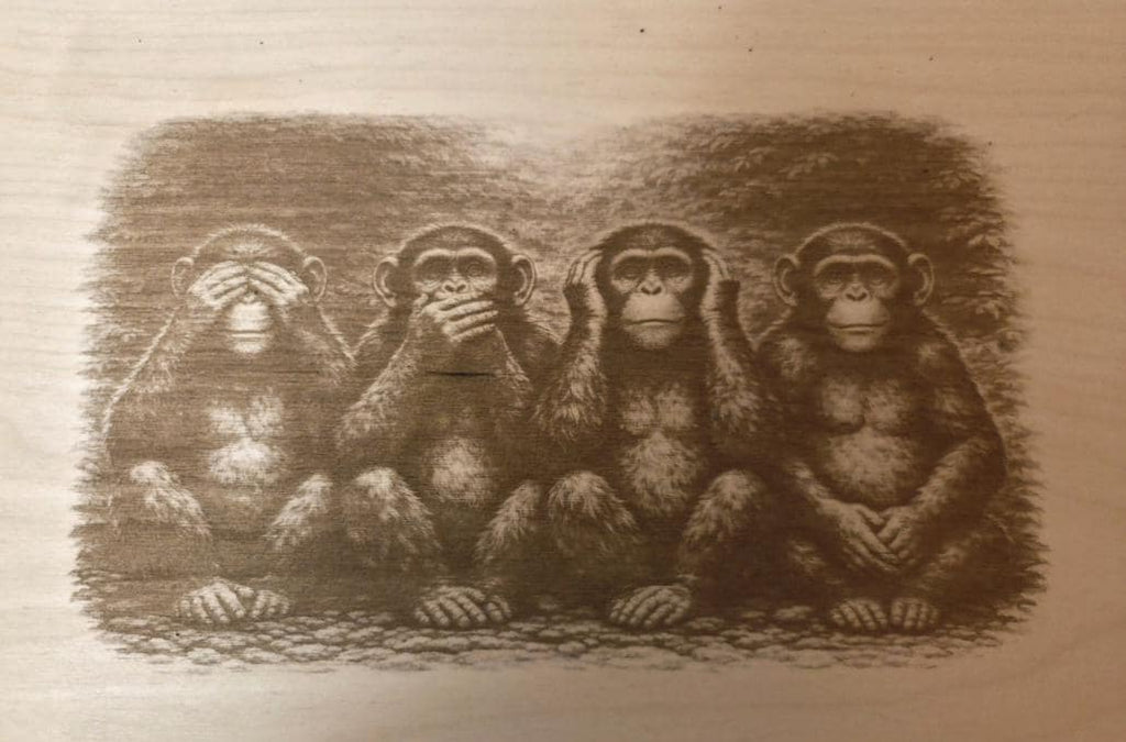 Engraved Wood Panel Art | See No Evil Monkeys, Office Decor (16x12)