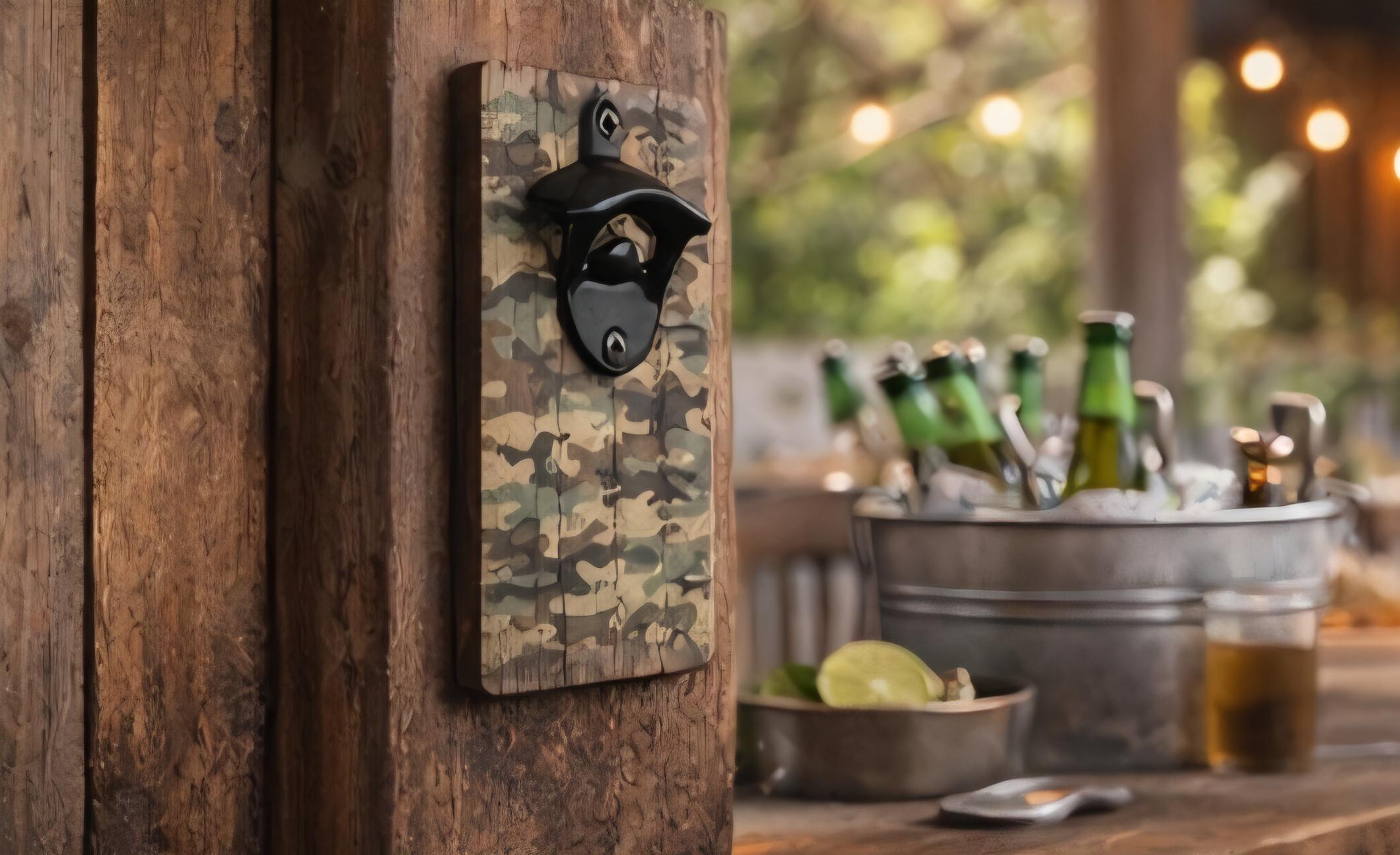 Wall Mounted Camo Bottle Opener | Rustic Beer Opener, Man Cave Decor (8" x 3.5")