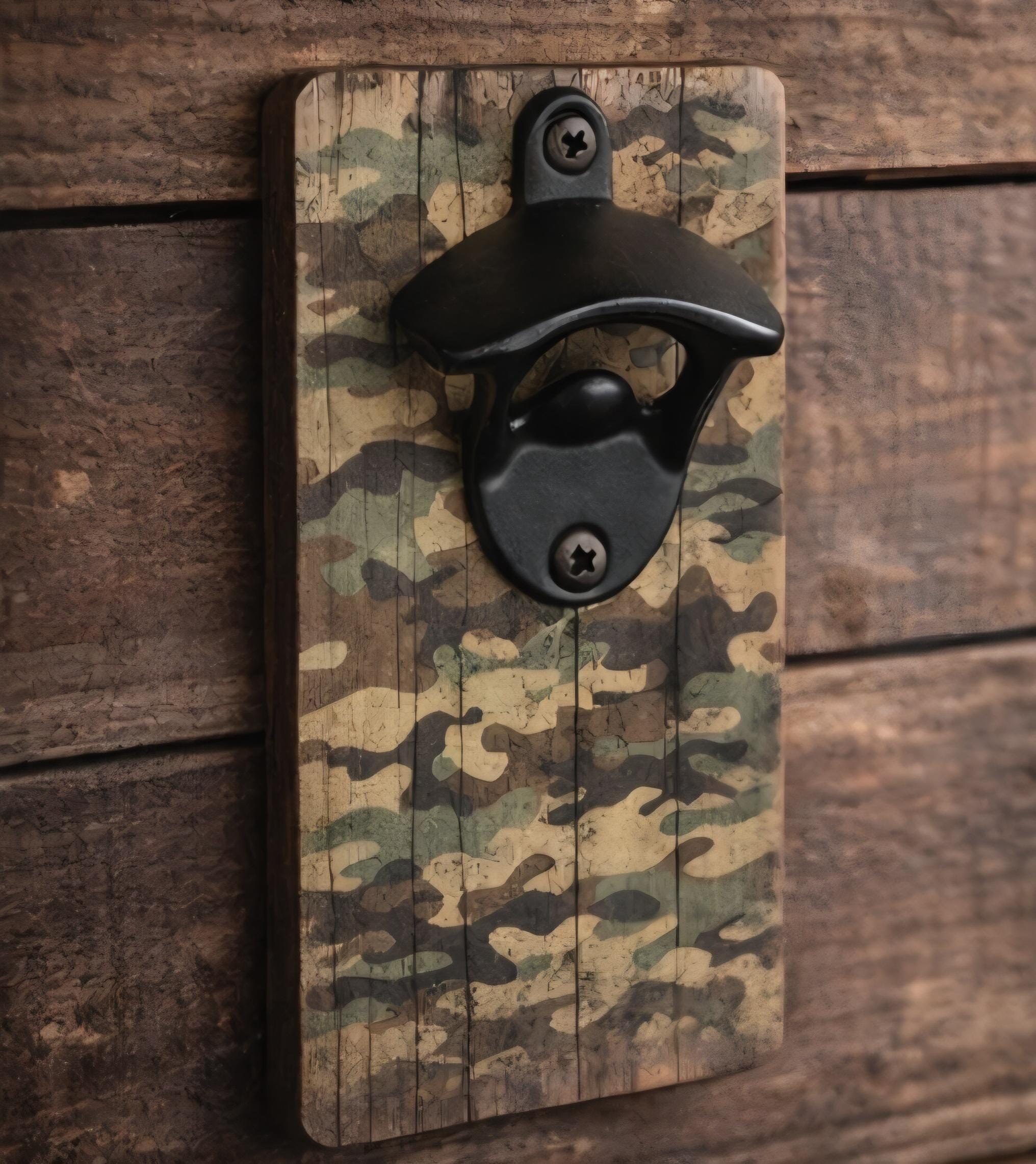 Wall Mounted Camo Bottle Opener | Rustic Beer Opener, Man Cave Decor (8" x 3.5")