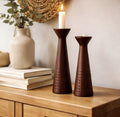 Modern Rustic Wooden Candle Holders | Tapered Farmhouse Table Centerpiece (Set of 2)