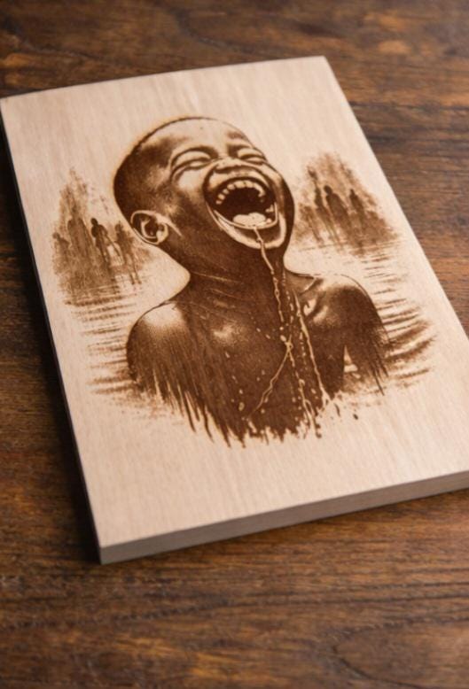 African Child Joy Wood Engraving | 11x8 Laser Engraved Wall Art, Emotional Black Art