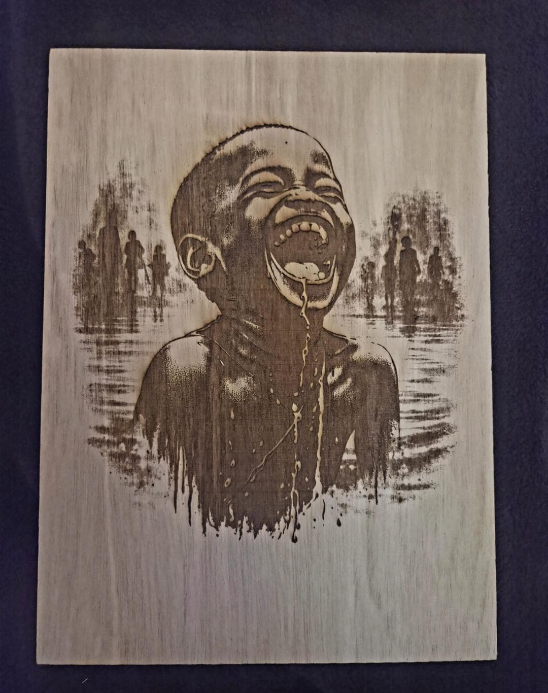 African Child Joy Wood Engraving | 11x8 Laser Engraved Wall Art, Emotional Black Art