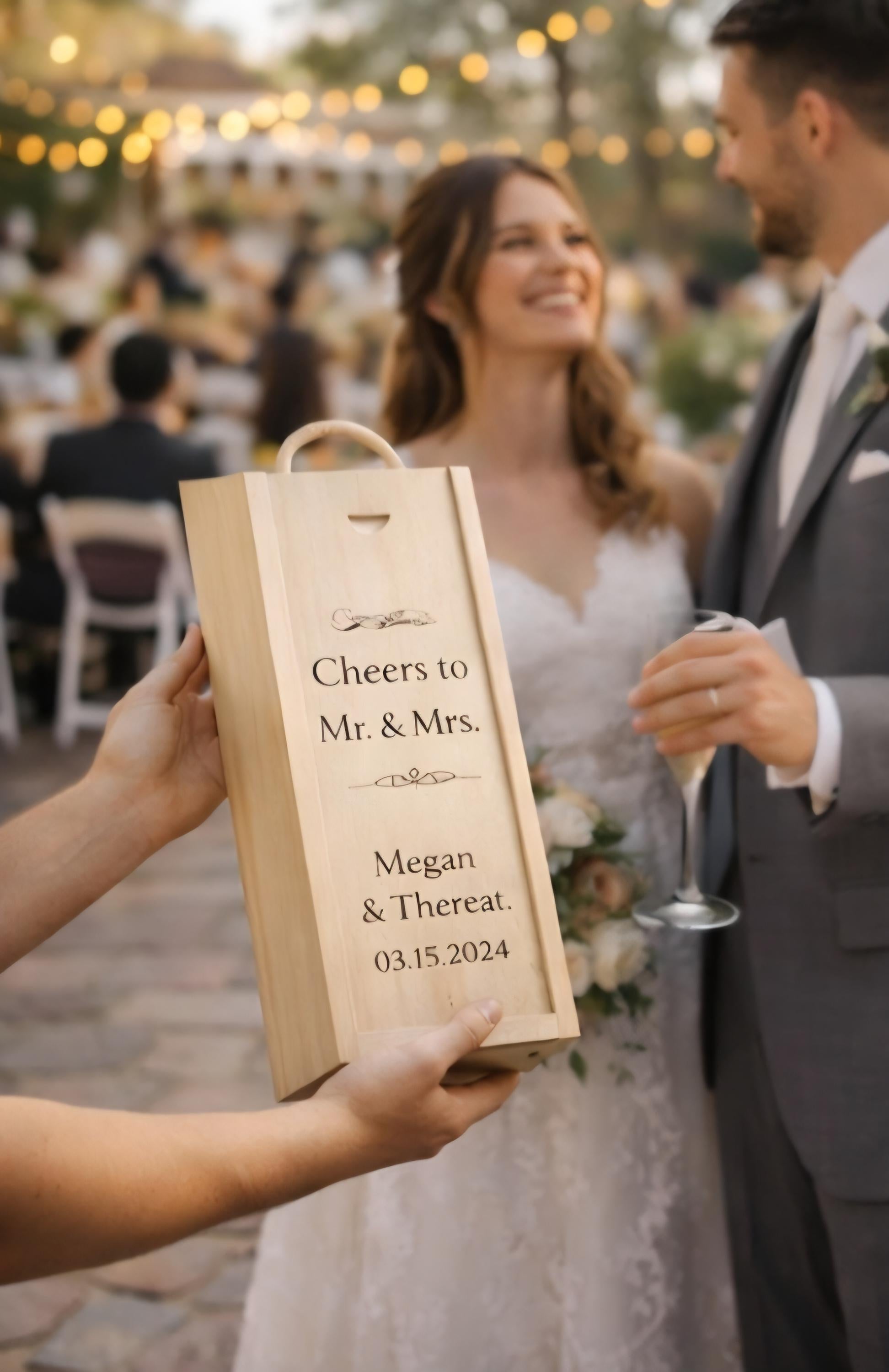 Custom Engraved Wooden Wine Box | Personalized Wedding Anniversary Keepsake