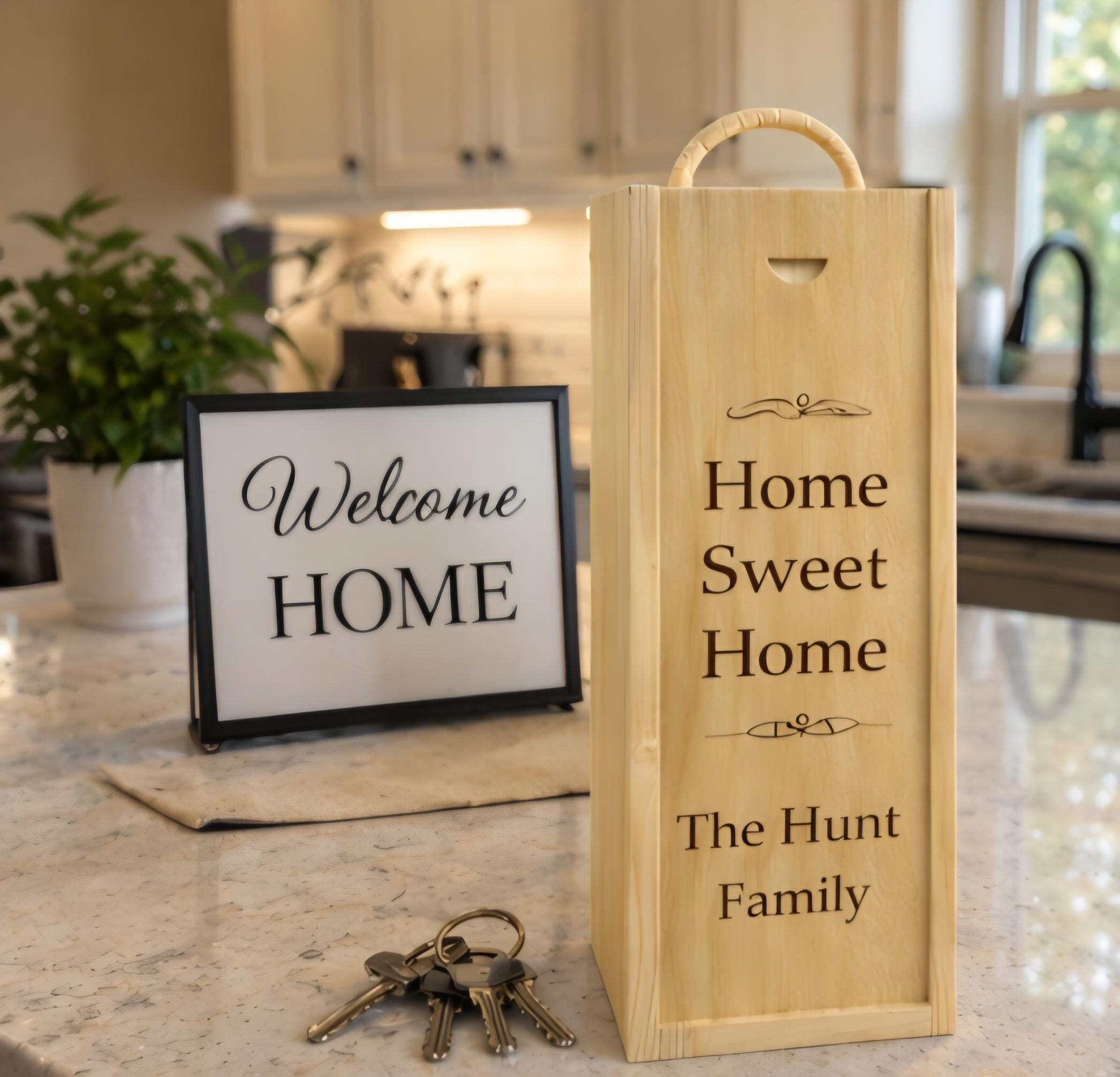 Custom Engraved Wood Wine Box | Realtor Closing Gift, Housewarming Present