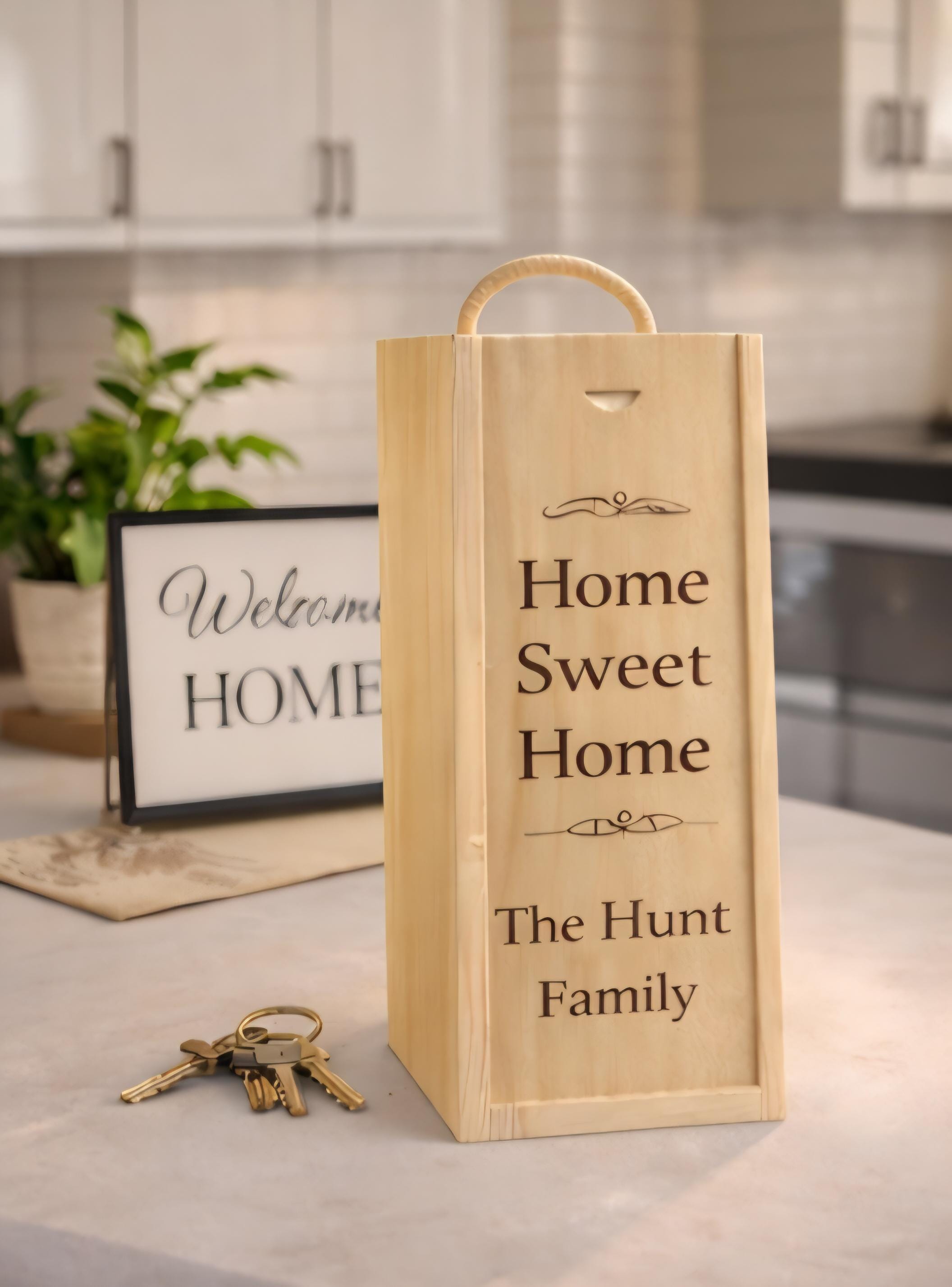 Custom Engraved Wood Wine Box | Realtor Closing Gift, Housewarming Present