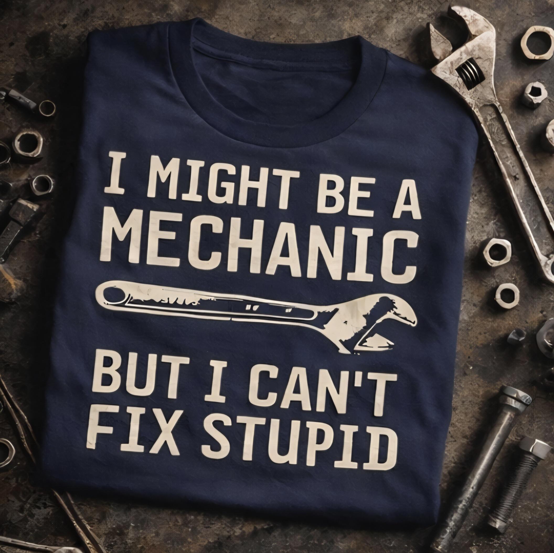 Mechanic Shirt – I Can’t Fix Stupid Wrench Humor Tee – Garage Apparel Gift Him