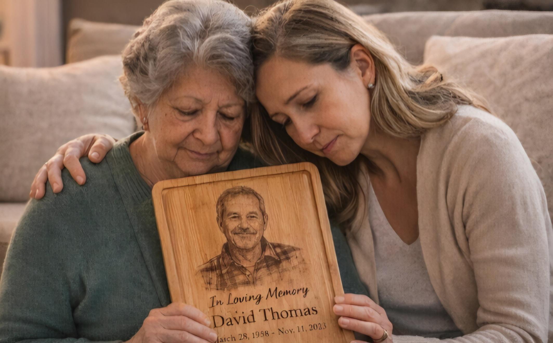 Memorial Photo Engraved Bamboo Cutting Board | Custom Remembrance Keepsake