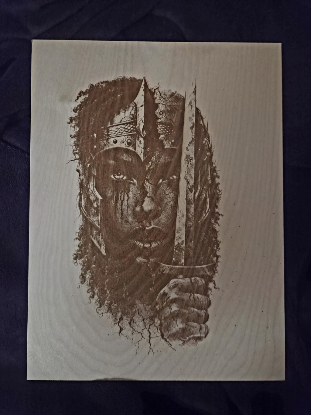 Laser Engraved Wood Panel Art | African Warrior Portrait 16x12