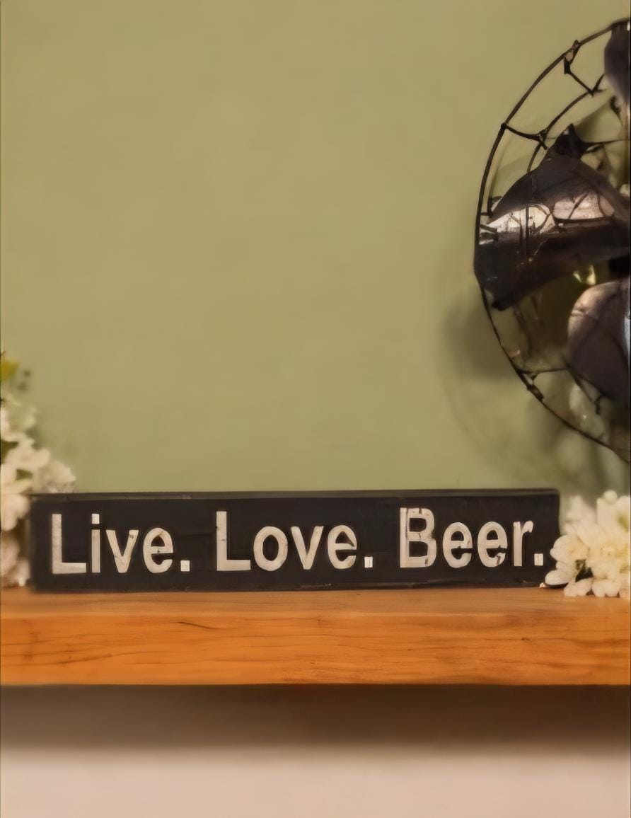 Live Love Beer Sign Shelf | Rustic Wooden Bar Decor, Man Cave Wall Accent
