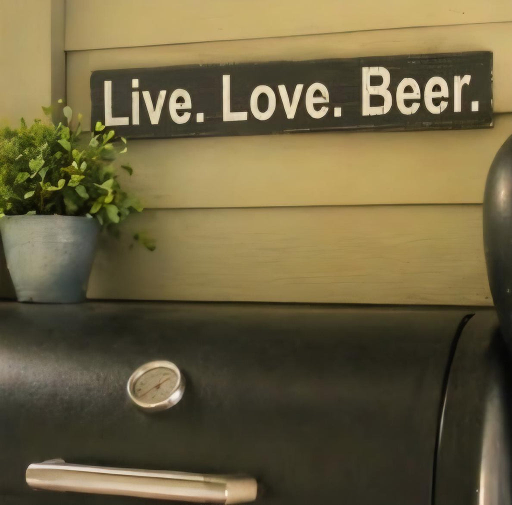 Live Love Beer Sign Shelf | Rustic Wooden Bar Decor, Man Cave Wall Accent