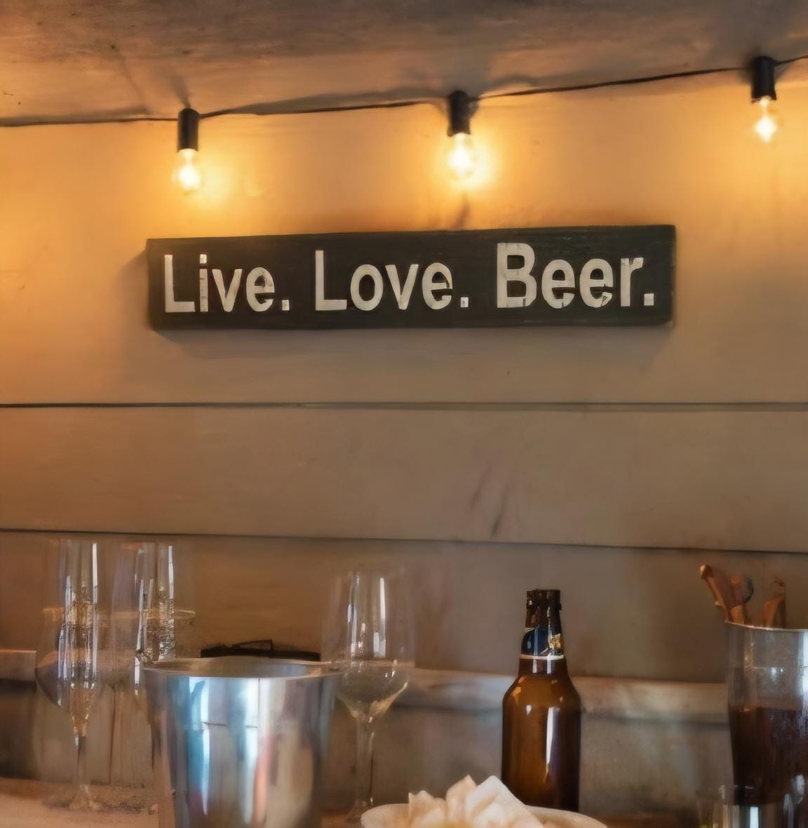 Live Love Beer Sign Shelf | Rustic Wooden Bar Decor, Man Cave Wall Accent