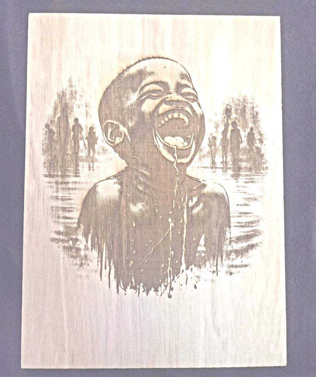 African Child Wood Wall Art Set | Joy Pain Faith Series Laser Engraved Panels