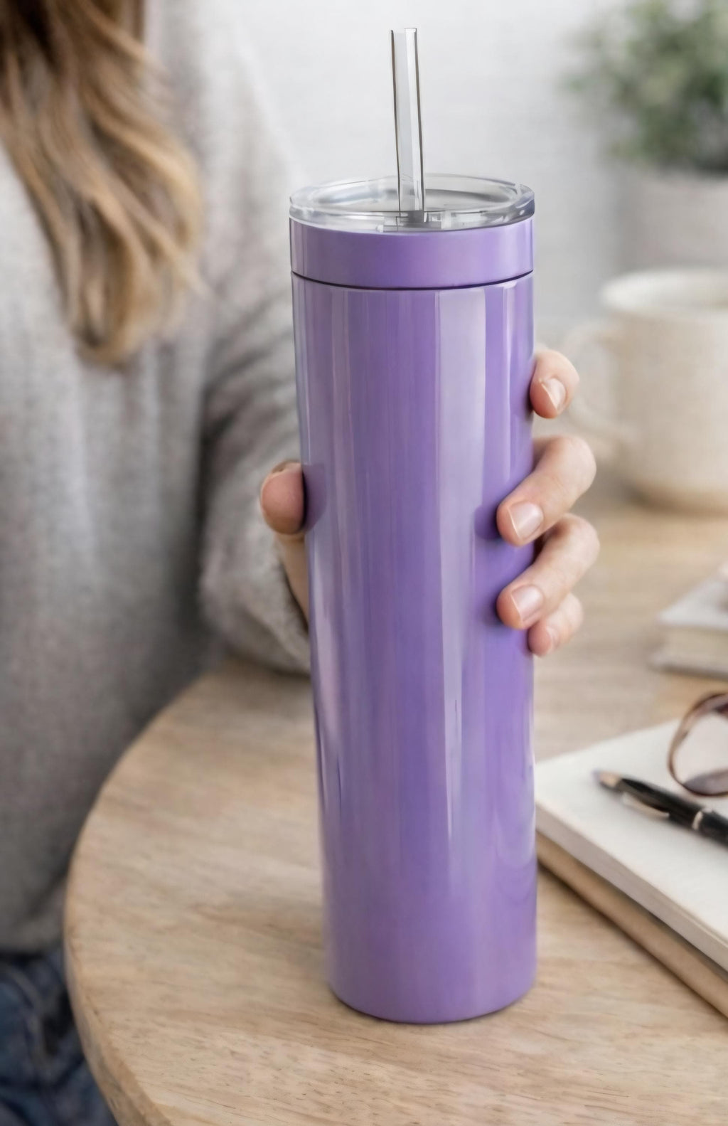 Purple 20oz Skinny Tumbler | Glossy Insulated Cup w/ Lid, Straw