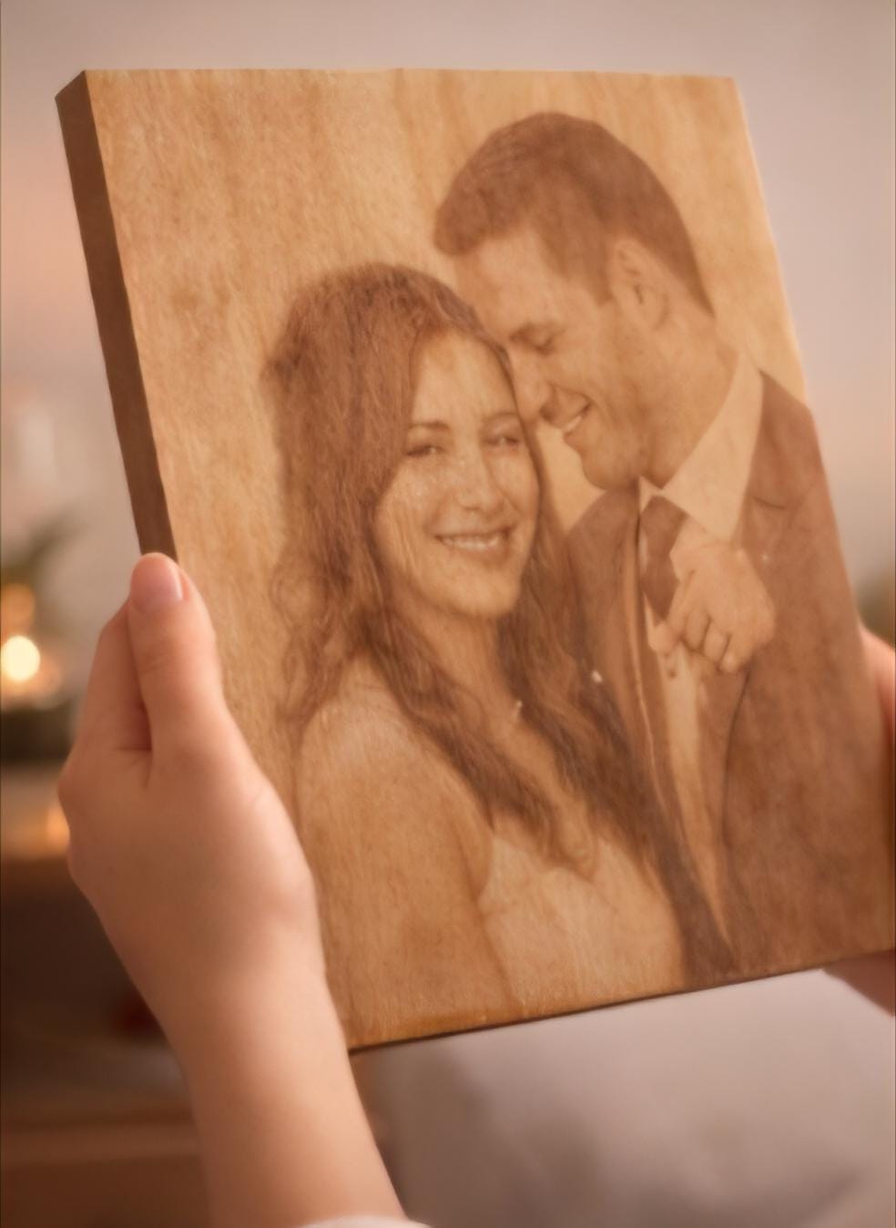 Custom Wedding Photo Engraved Wood Panel | Personalized Couple Portrait, Anniversary Gift