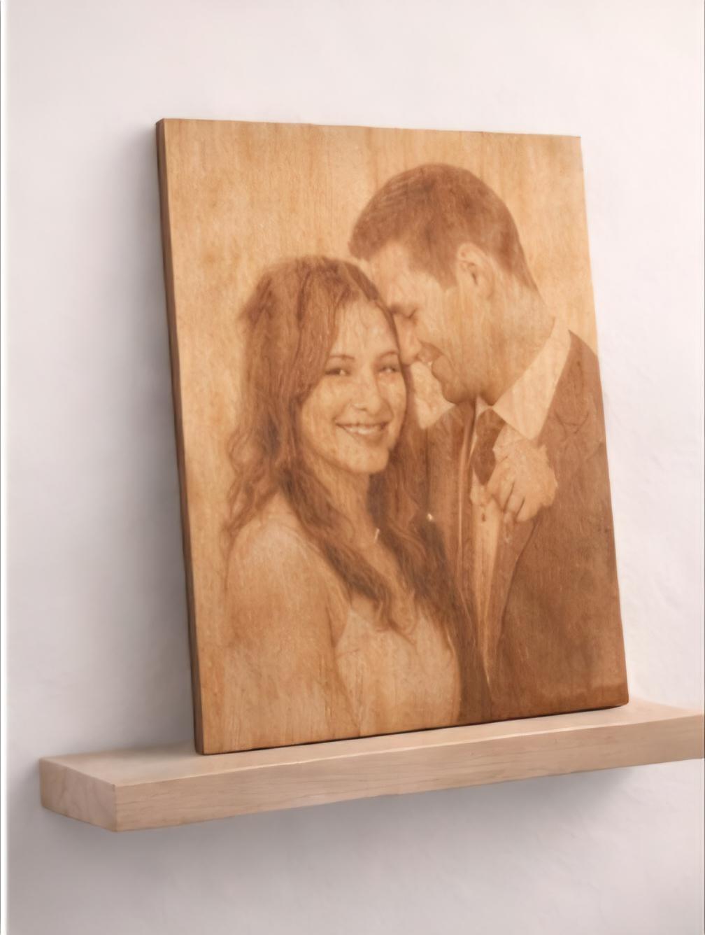 Custom Wedding Photo Engraved Wood Panel | Personalized Couple Portrait, Anniversary Gift