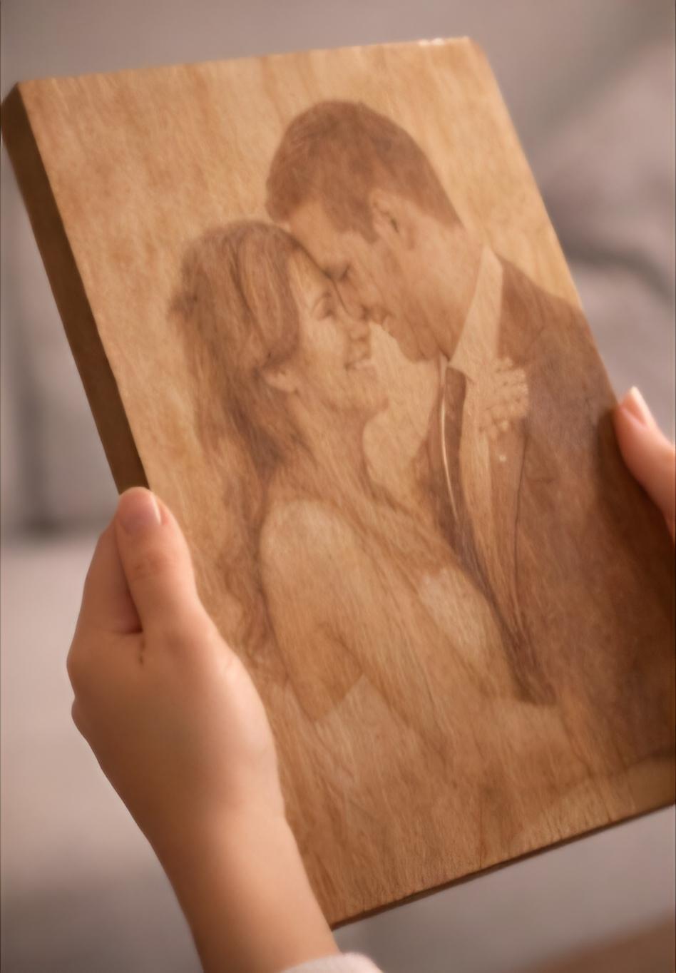 Custom Wedding Photo Engraved Wood Panel | Personalized Couple Portrait, Anniversary Gift