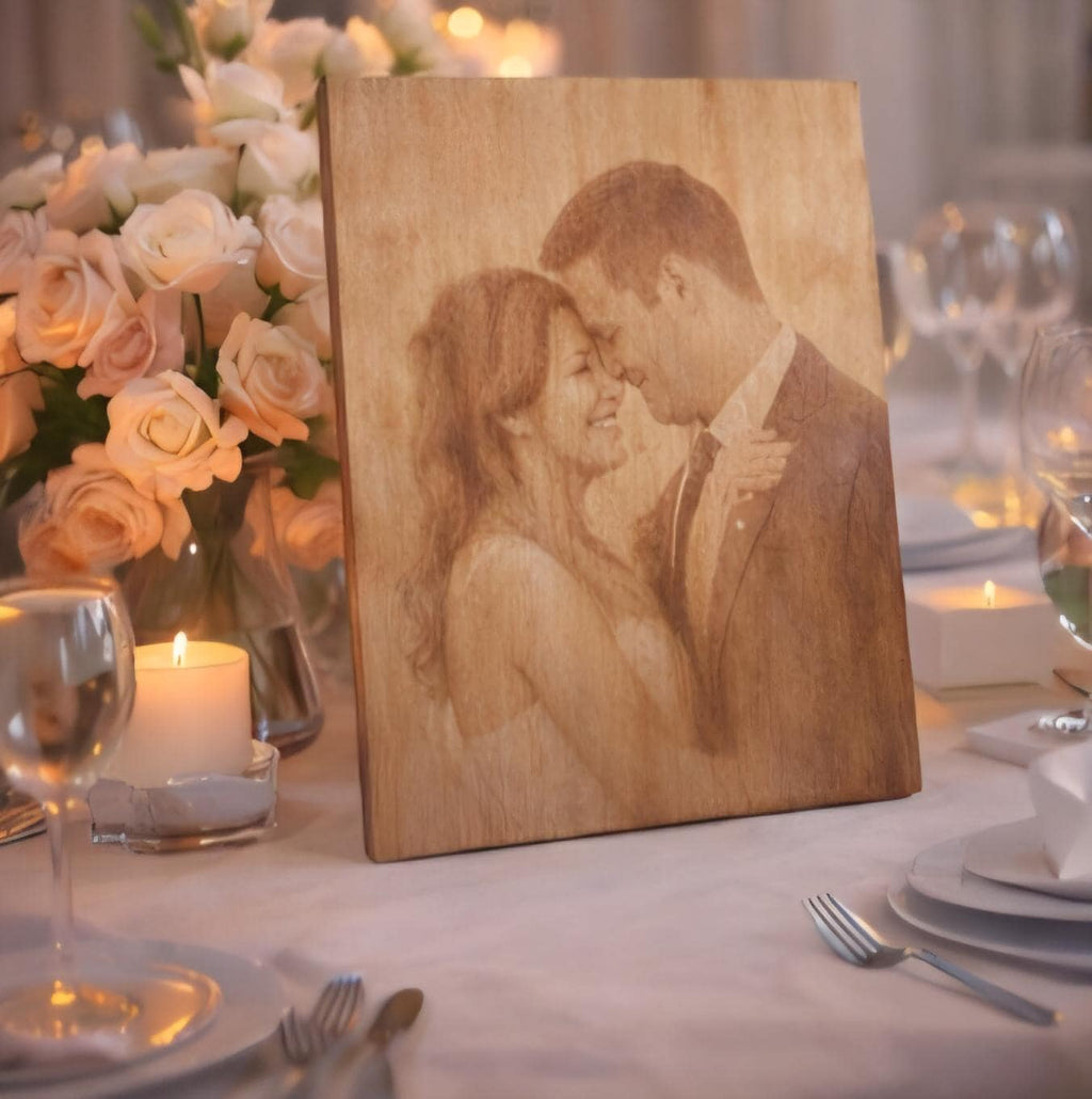 Custom Wedding Photo Engraved Wood Panel | Personalized Couple Portrait, Anniversary Gift
