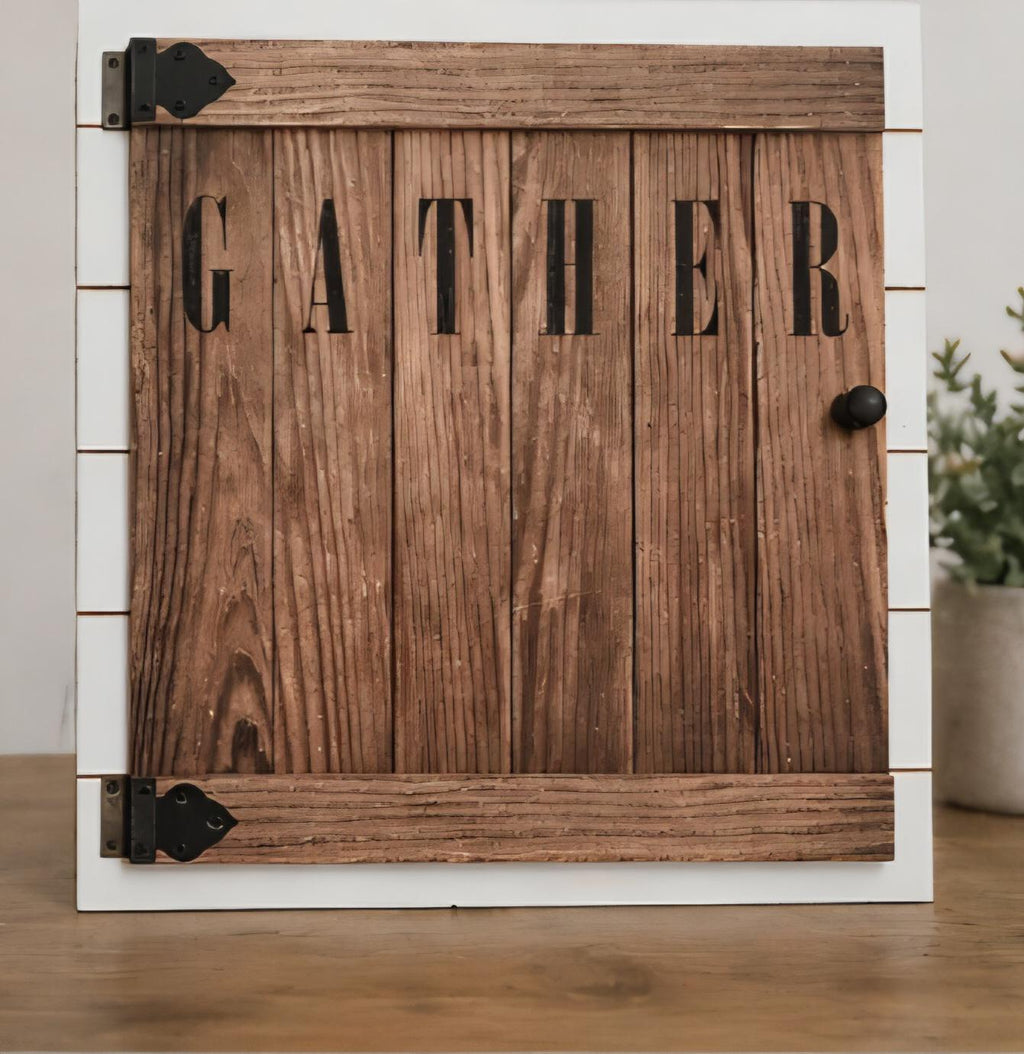 Rustic Wood Hidden Photo Frame – “Gather Together” Farmhouse Family Decor