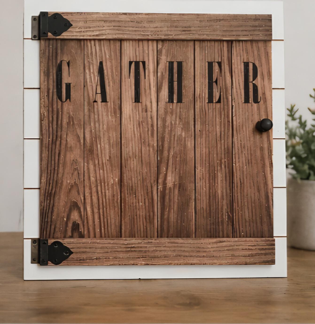 Rustic Wood Hidden Photo Frame – “Gather Together” Farmhouse Family Decor