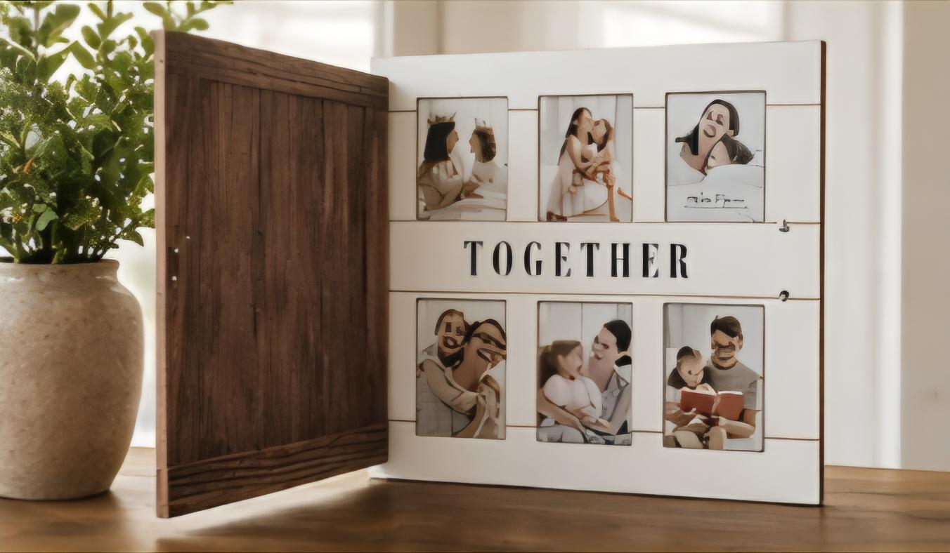 Rustic Wood Photo Frame – Hidden Message “Gather Together” – Memorial Keepsake