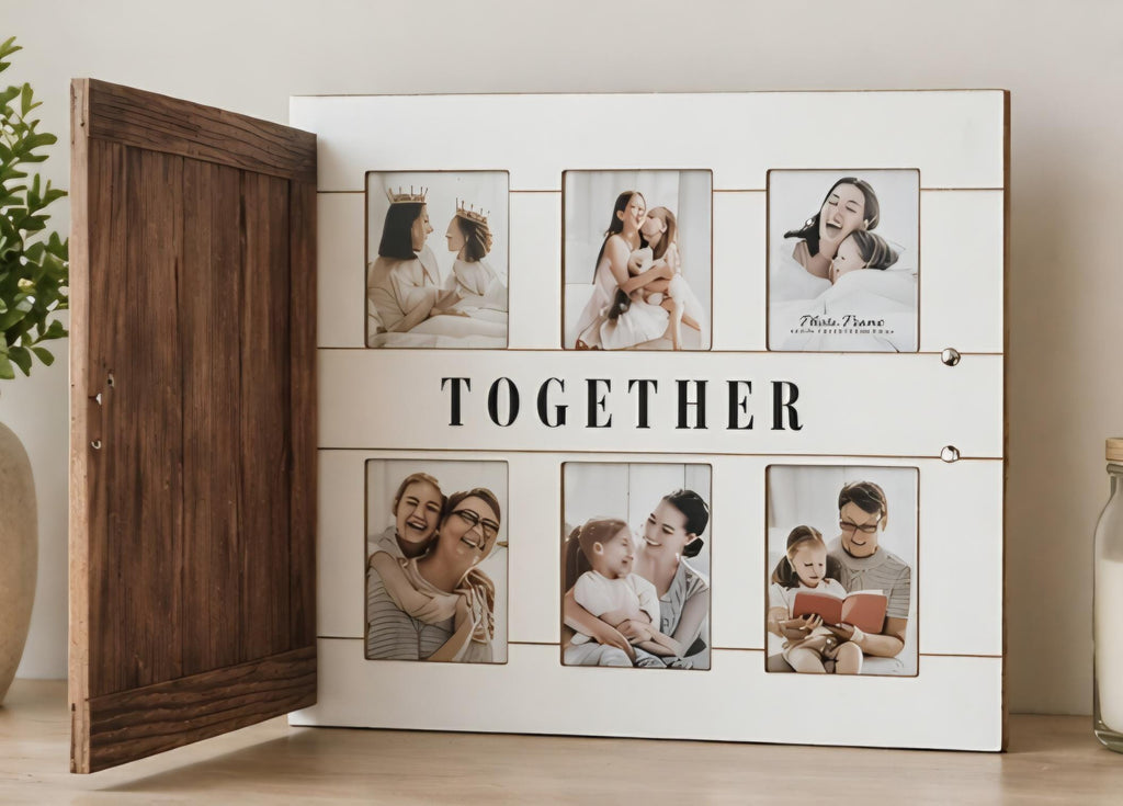 Rustic Wood Photo Frame – Hidden Message “Gather Together” – Memorial Keepsake