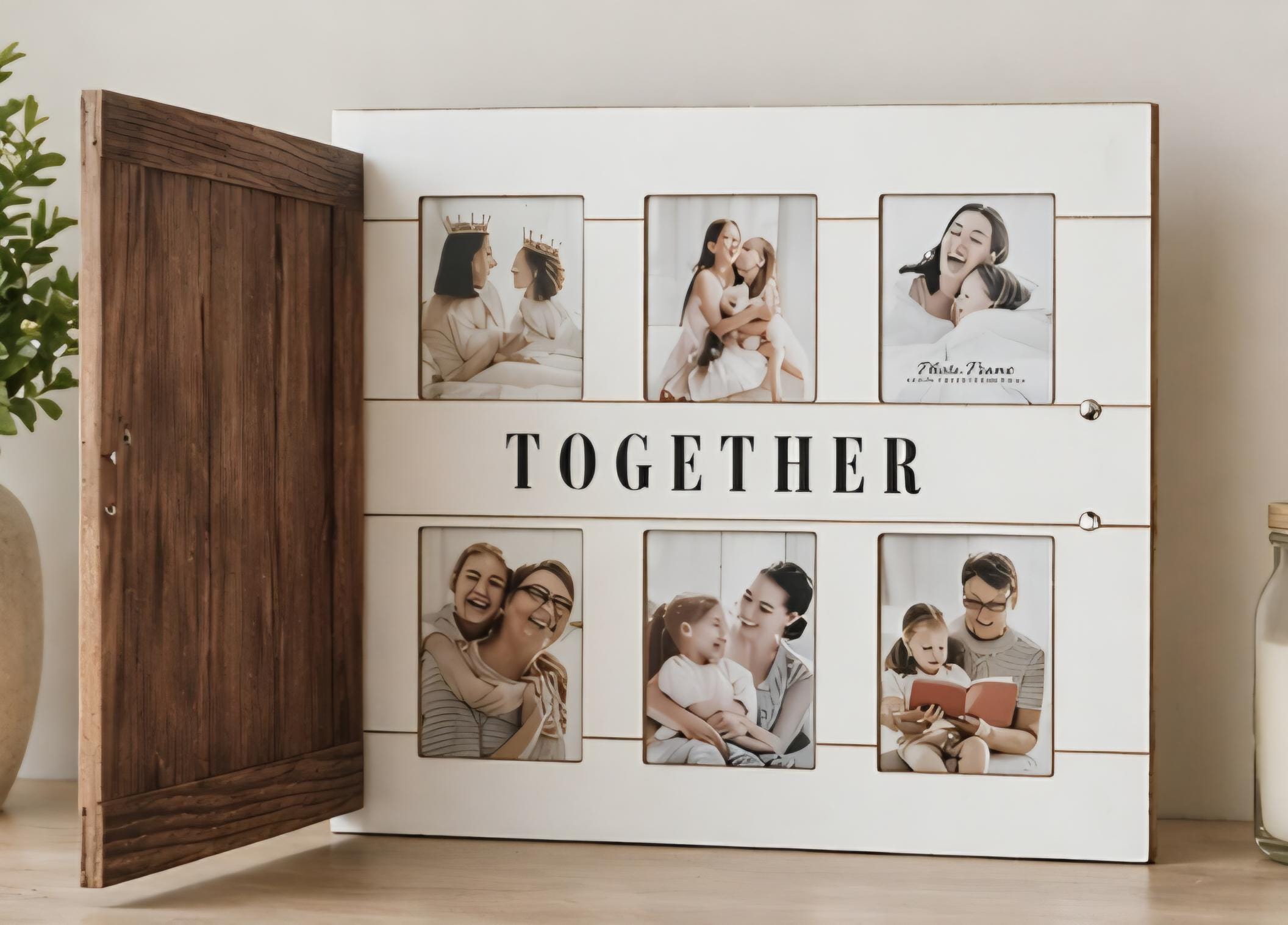 Rustic Wood Photo Frame – Hidden Message “Gather Together” – Memorial Keepsake