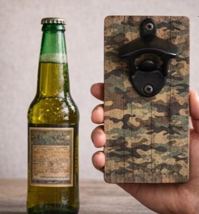 Wall Mounted Camo Bottle Opener | Rustic Beer Opener, Man Cave Decor (8" x 3.5")