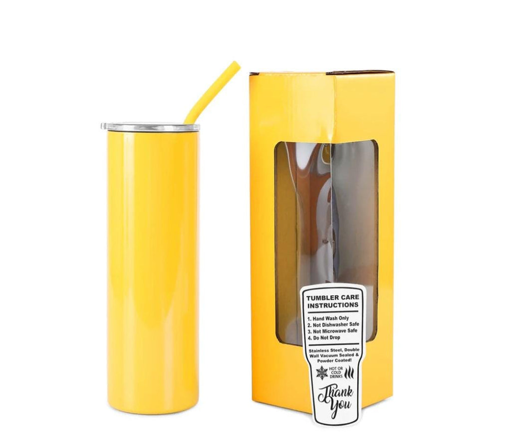 Yellow 20oz Skinny Tumbler with Handle | Leak Proof Lid, Insulated Travel Cup