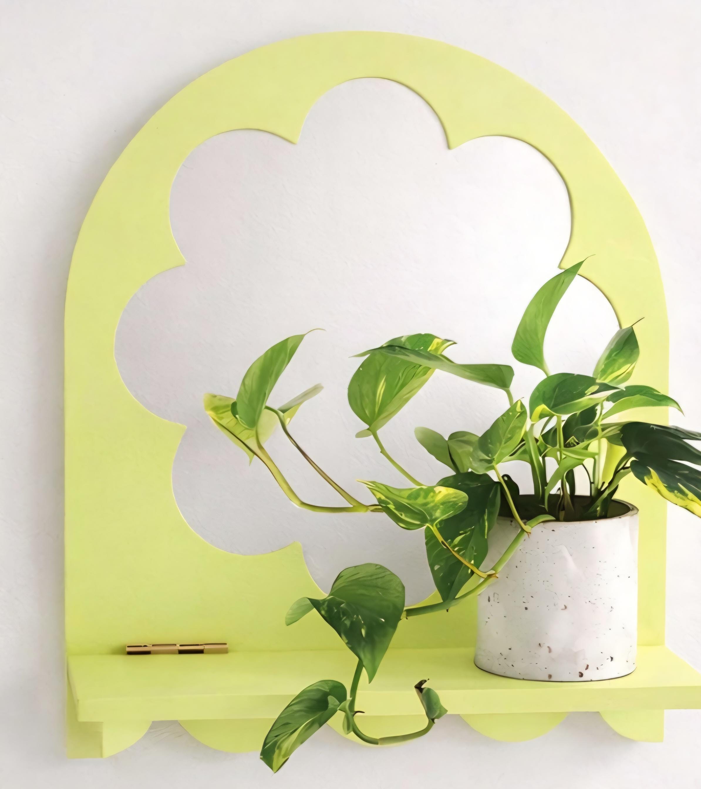 Green Flower Shelf | Boho Minimalist Wall Decor | 10x10 Wood Display Shelf