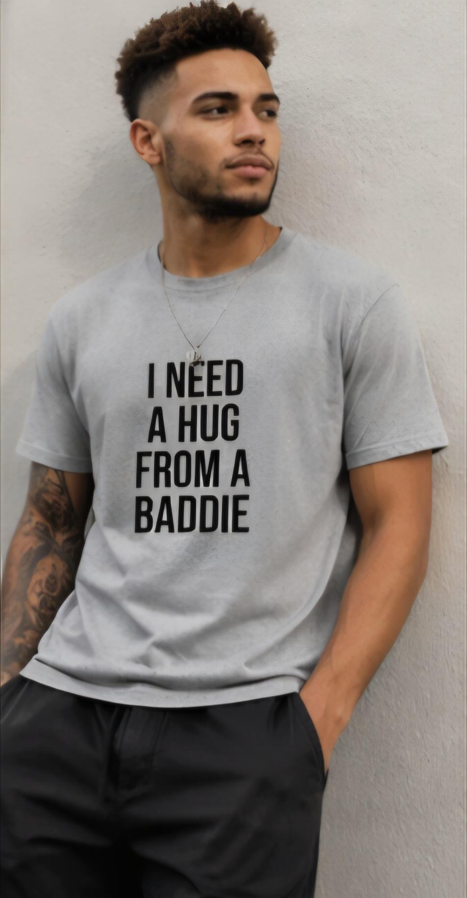 I Need a Hug From a Baddie Shirt, Sarcastic Humor Cotton Tee